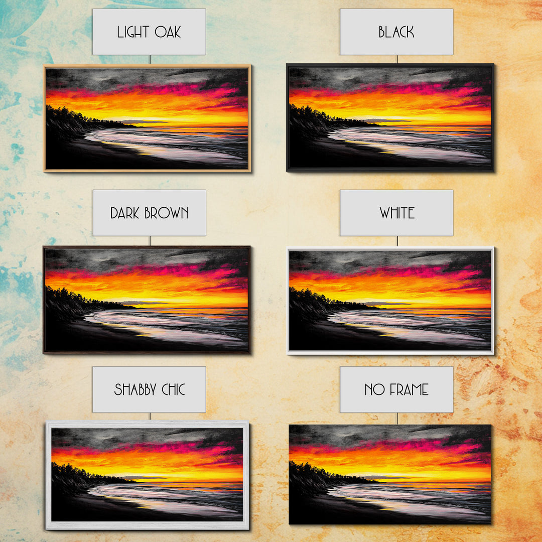 Beach Sunset, Coastal Art, Vibrant Seascape, Bold Canvas Print, Tropical Wall Art, Living Room Decor, Sunset Painting, Abstract Art