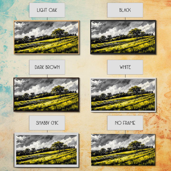 Rolling Hills Landscape, Peaceful Countryside Art, Green Field Painting, Rustic Home Decor, Framed Canvas Print, Serene Wall Accent