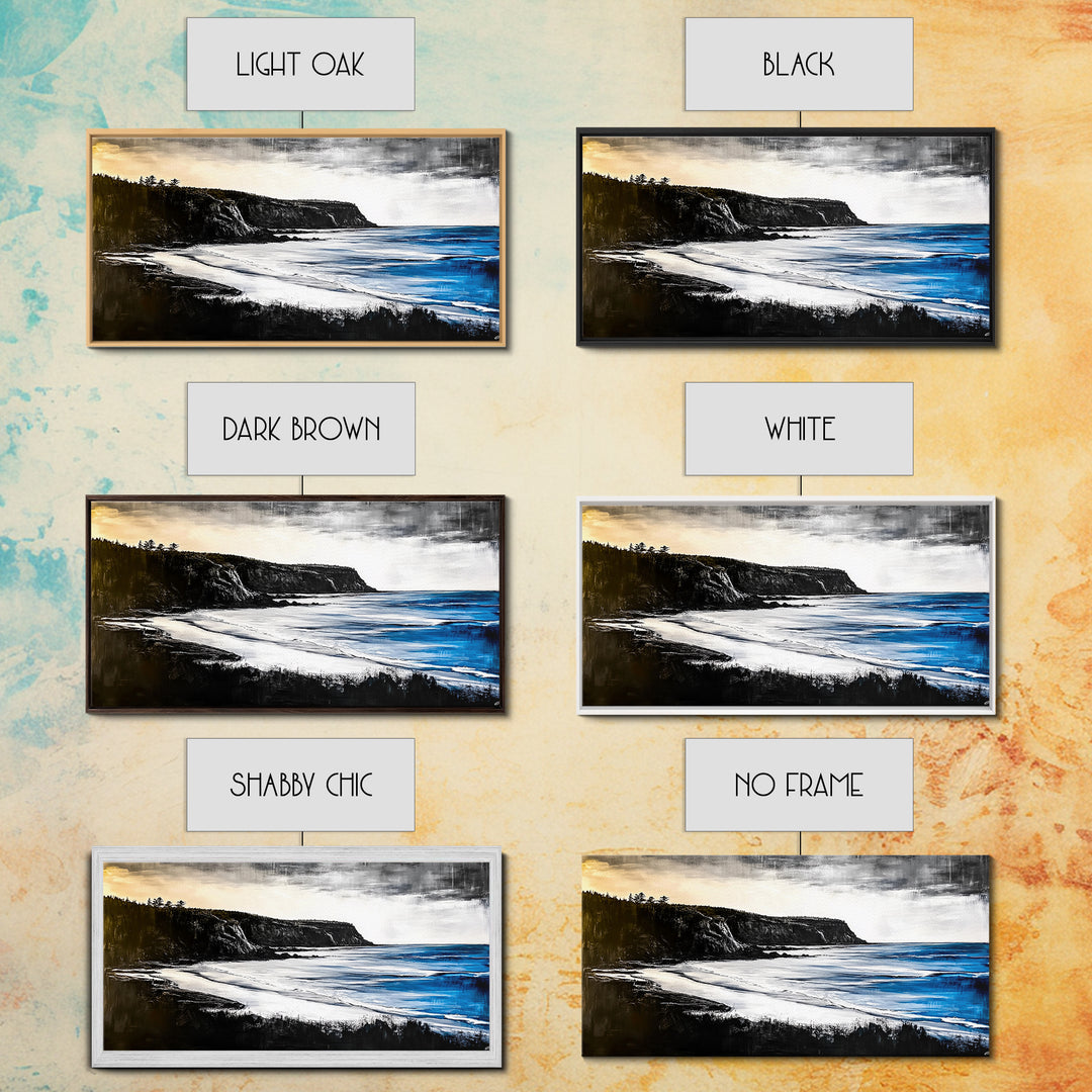 Cliffside Coast, Dramatic Seascape, Black and White Landscape, Ocean View, Modern Art, Living Room Decor, Framed Canvas Print, Coastal Home