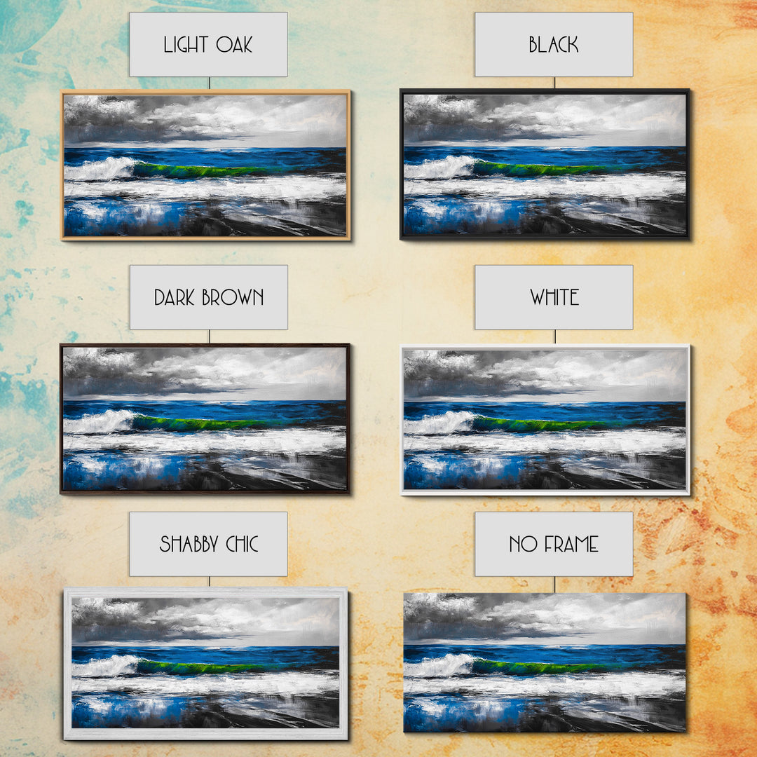 Blue Ocean, Stormy Seascape, Modern Coastal Art, Contemporary Painting, Large Beach Wall Art, Bedroom Decor, Framed Canvas Print, Gift Idea