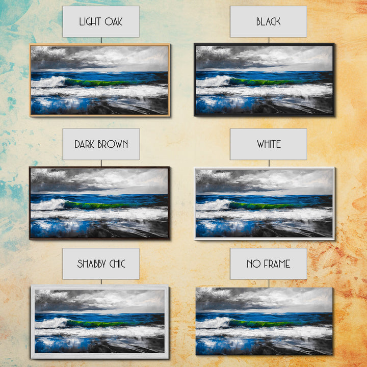 Blue Ocean, Stormy Seascape, Modern Coastal Art, Contemporary Painting, Large Beach Wall Art, Bedroom Decor, Framed Canvas Print, Gift Idea