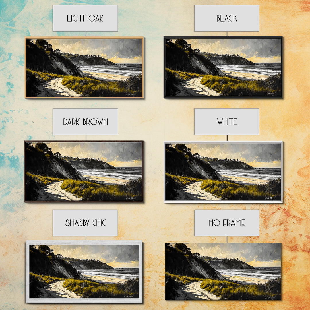 Coastal Path, Ocean View, Beach Sunset, Framed Canvas Print, Modern Wall Art, Landscape Painting, Living Room Art, Nautical Decor