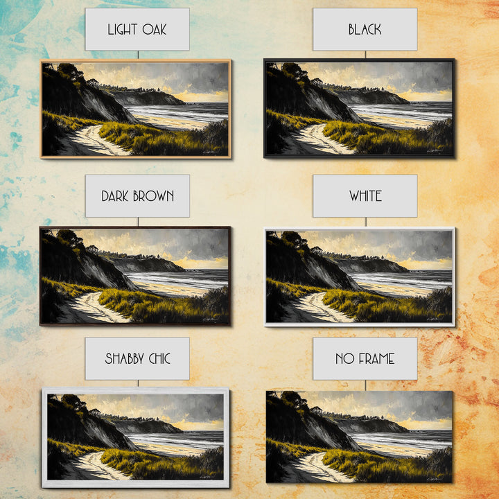 Coastal Path, Ocean View, Beach Sunset, Framed Canvas Print, Modern Wall Art, Landscape Painting, Living Room Art, Nautical Decor