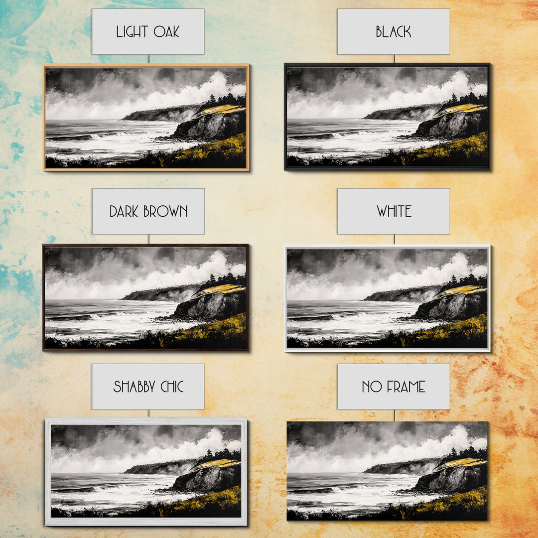 Rugged Coast, Ocean Horizon, Green Cliffs, Canvas Print, Coastal Landscape, Nautical Wall Art, Modern Home Decor, Living Room Art