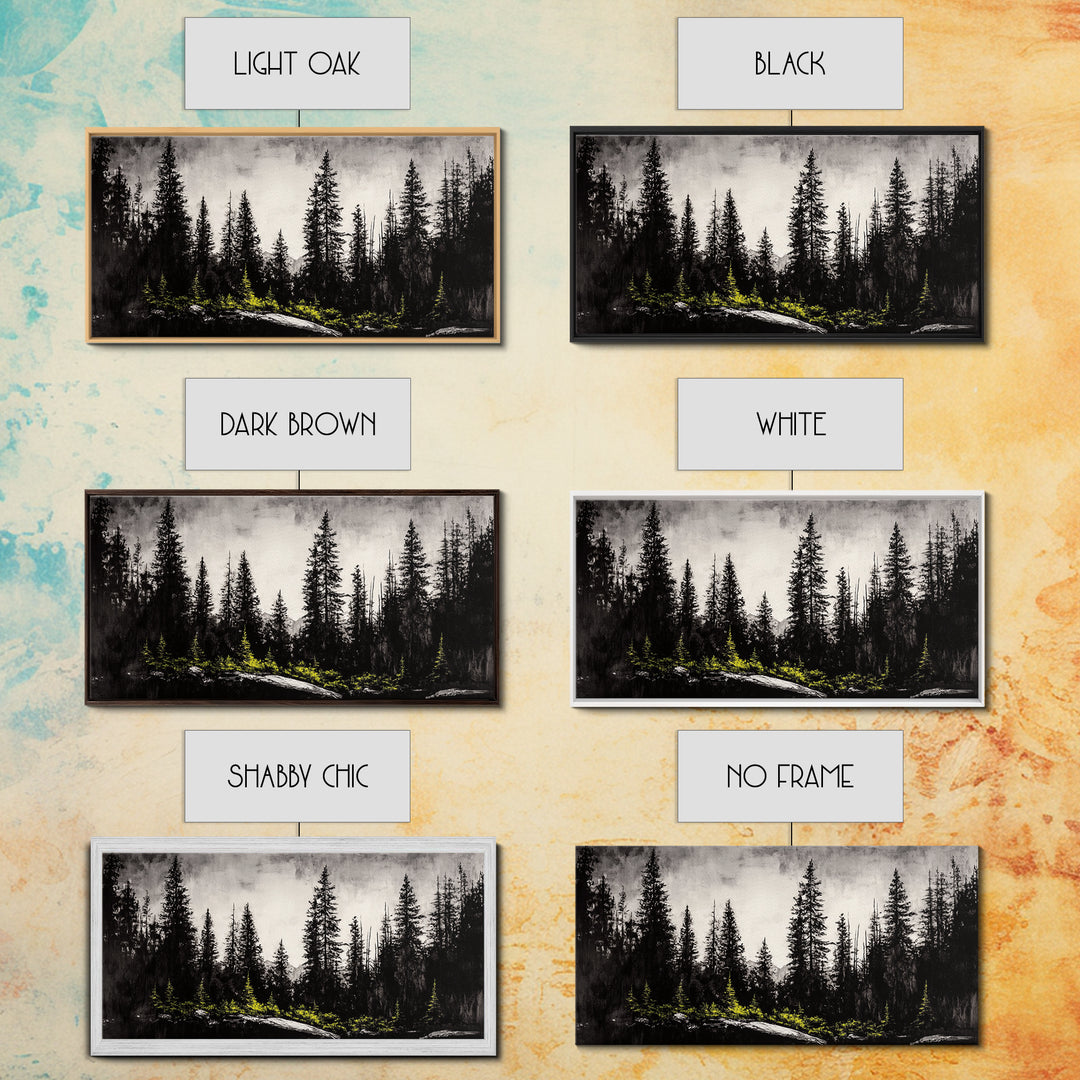 Black Forest, Dark Landscape, Modern Wall Art, Minimalist Nature, Moody Trees, Framed Canvas Print, Living Room Decor, Rustic Cabin Art