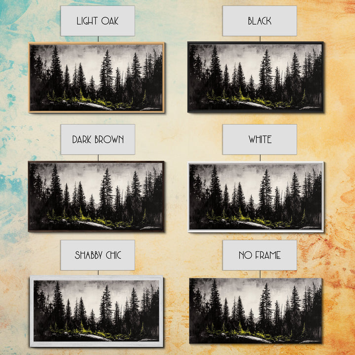 Black Forest, Dark Landscape, Modern Wall Art, Minimalist Nature, Moody Trees, Framed Canvas Print, Living Room Decor, Rustic Cabin Art