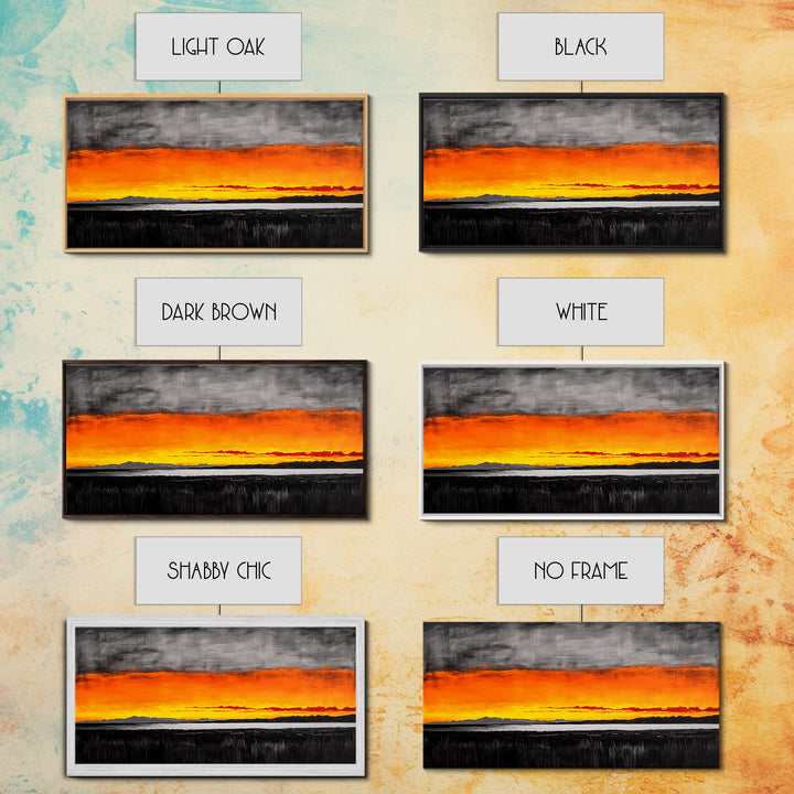 Sunset Glow, Dramatic Sky, Scenic Landscape, Bold Colors, Rustic Nature, Framed Canvas Print, Fall Decor, Living Room Wall Art