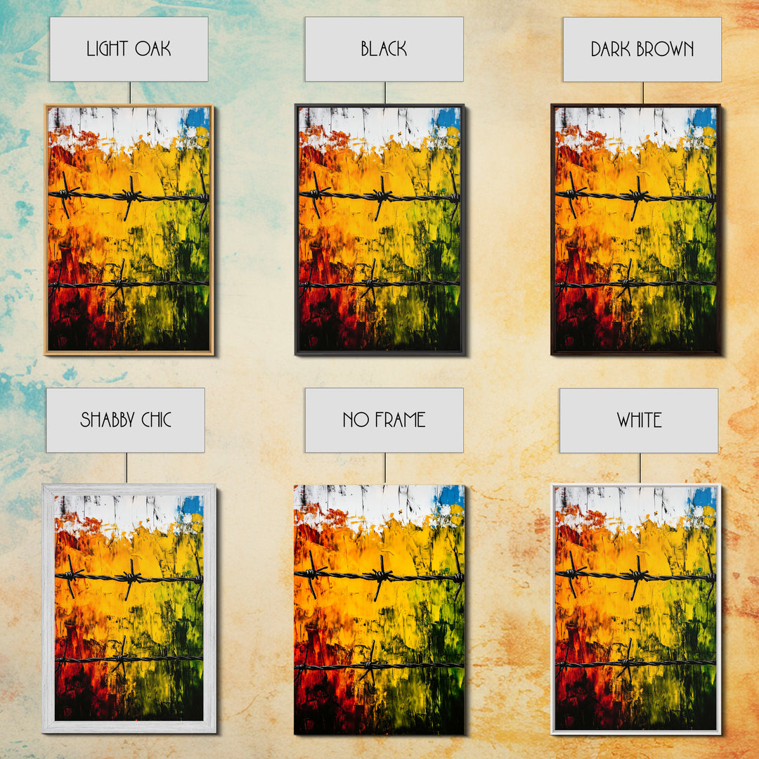 Barbed Wire Wall Art, Red Yellow Green, Bold Abstract Painting, Modern Industrial Decor, Statement Piece, Office Wall Art, Canvas Print