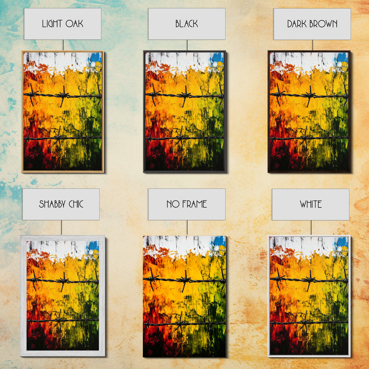 Barbed Wire Wall Art, Red Yellow Green, Bold Abstract Painting, Modern Industrial Decor, Statement Piece, Office Wall Art, Canvas Print