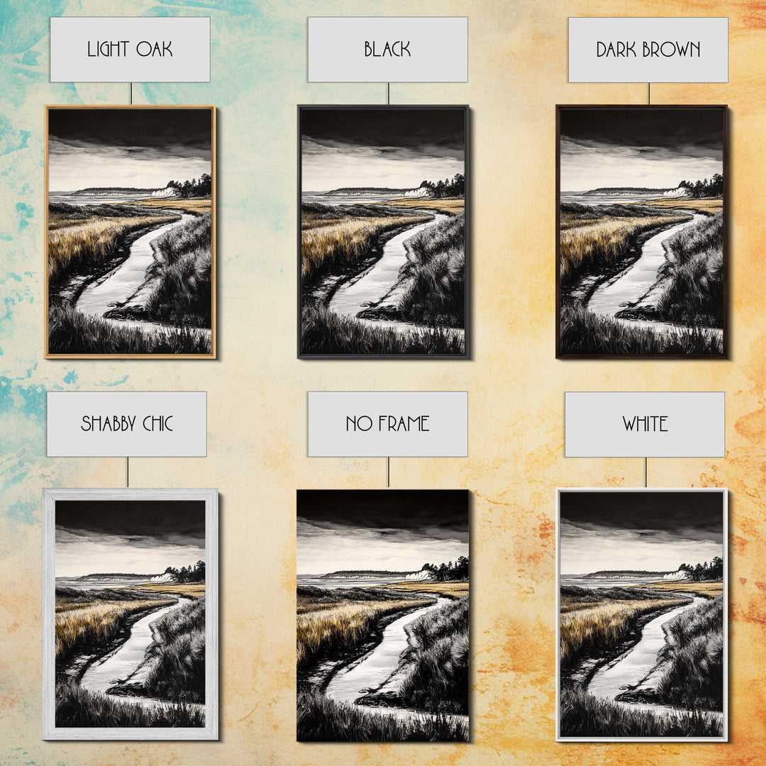 Coastal Landscape, Black and White, Framed Canvas Print, Nature Wall Art, Living Room Decor, Modern Farmhouse Art, Neutral Tones