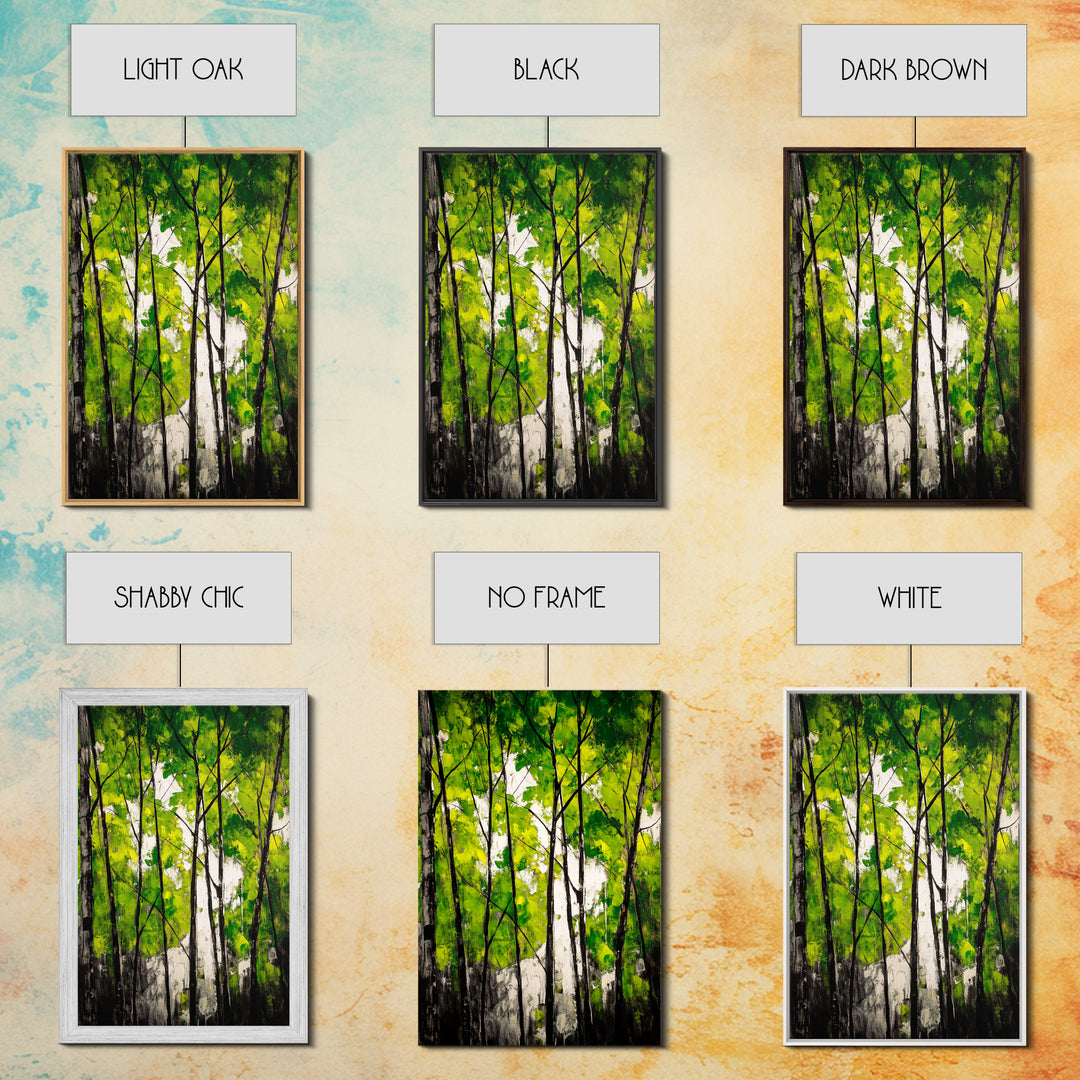 Birch Trees, Green Forest Art, Nature Landscape, Abstract Painting, Contemporary Wall Decor, Earthy Home Art, Framed Canvas Print