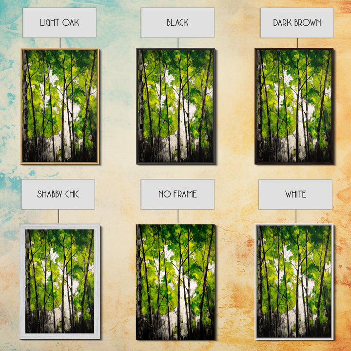 Birch Trees, Green Forest Art, Nature Landscape, Abstract Painting, Contemporary Wall Decor, Earthy Home Art, Framed Canvas Print