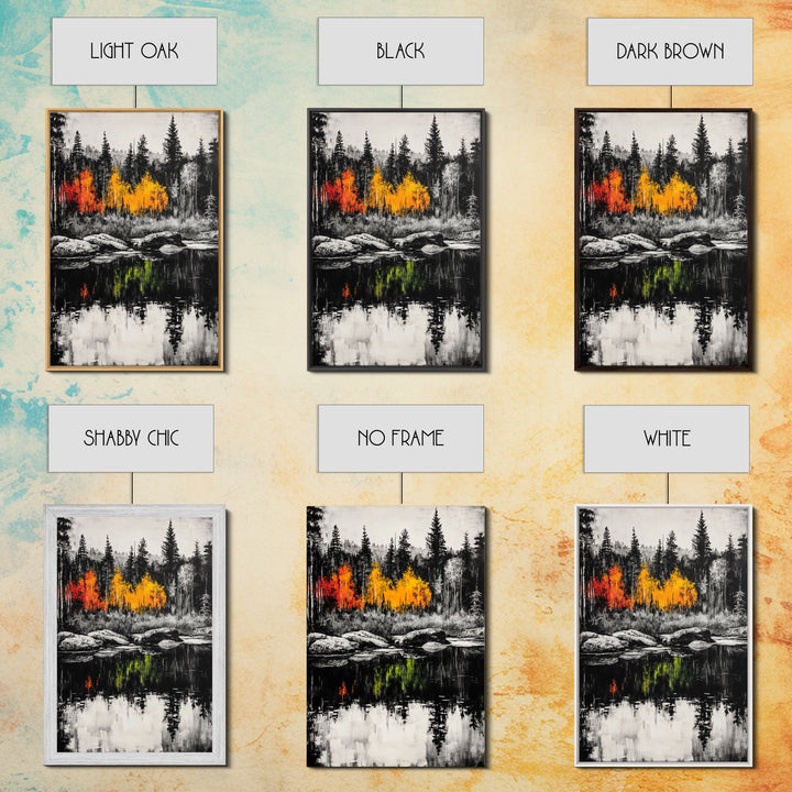 Autumn Reflection, Fall Forest Art, Lake Landscape, Vibrant Trees, Seasonal Painting, Warm Home Decor, Canvas Print