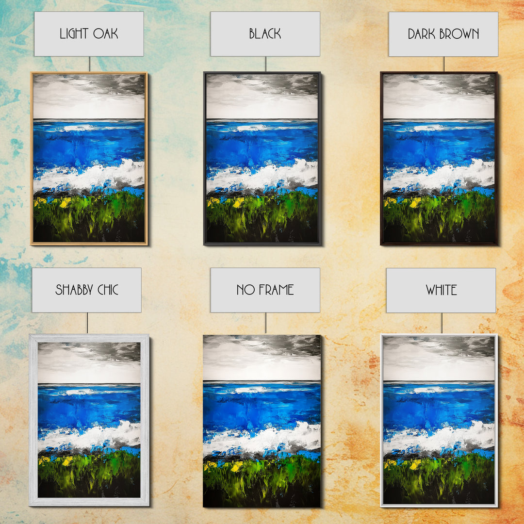 Abstract Ocean View, Blue Green Black White, Coastal Wall Art, Modern Beach Home Decor, Bold Statement Painting, Office Art, Canvas Print