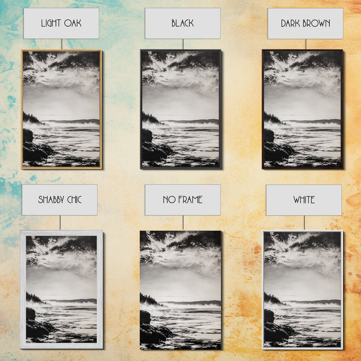 Coastal Mist, Moody Seascape, Black and White Ocean, Nautical Wall Art, Minimalist Decor, Living Room Art, Canvas Print, Gift Idea