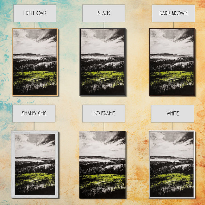 Rolling Hills, Nature Landscape, Canvas Print, Black White Green Art, Farmhouse Decor, Rustic Wall Art, Bedroom Decor, Fall Home Art