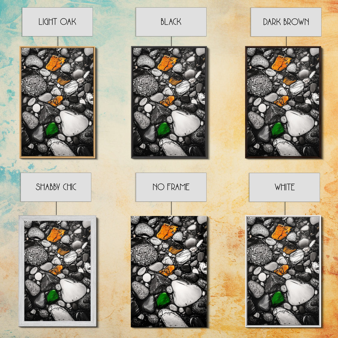 River Pebbles, nature-inspired art, stone texture decor, minimal wall art, earthy tones painting, framed canvas print, bathroom decor