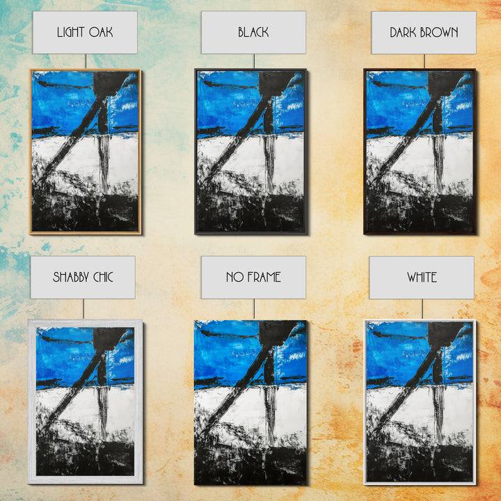 Abstract Blue Horizon, modern minimalist art, bold blue painting, industrial decor, expressive wall art, framed canvas print, office wall