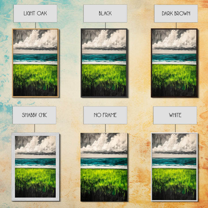 Coastal Landscape Art, Green Blue Ocean, Canvas Print, Serene Beach Wall Decor, Minimalist Nature Painting, Tranquil Home Accent