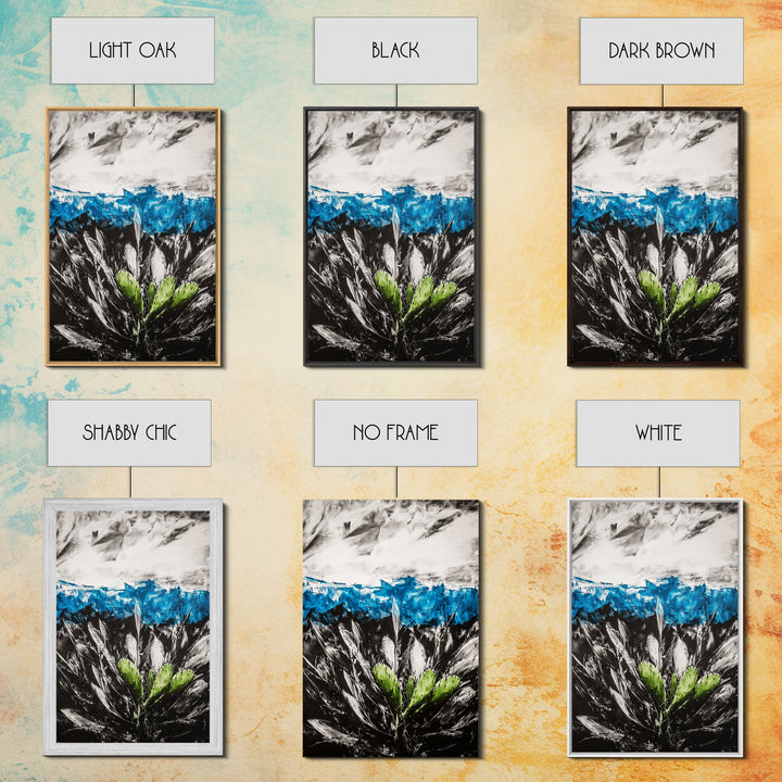 Desert Cactus Painting, Blue Sky Black White, Framed Canvas Print, Modern Southwest Art, Rustic Wall Decor, Minimalist Nature Art