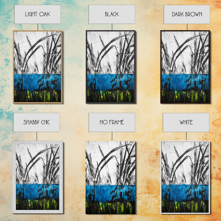 Abstract Grass, Blue and Green Art, Nature Inspired Wall Art, Minimalist Decor, Textured Canvas Print, Living Room Wall Art