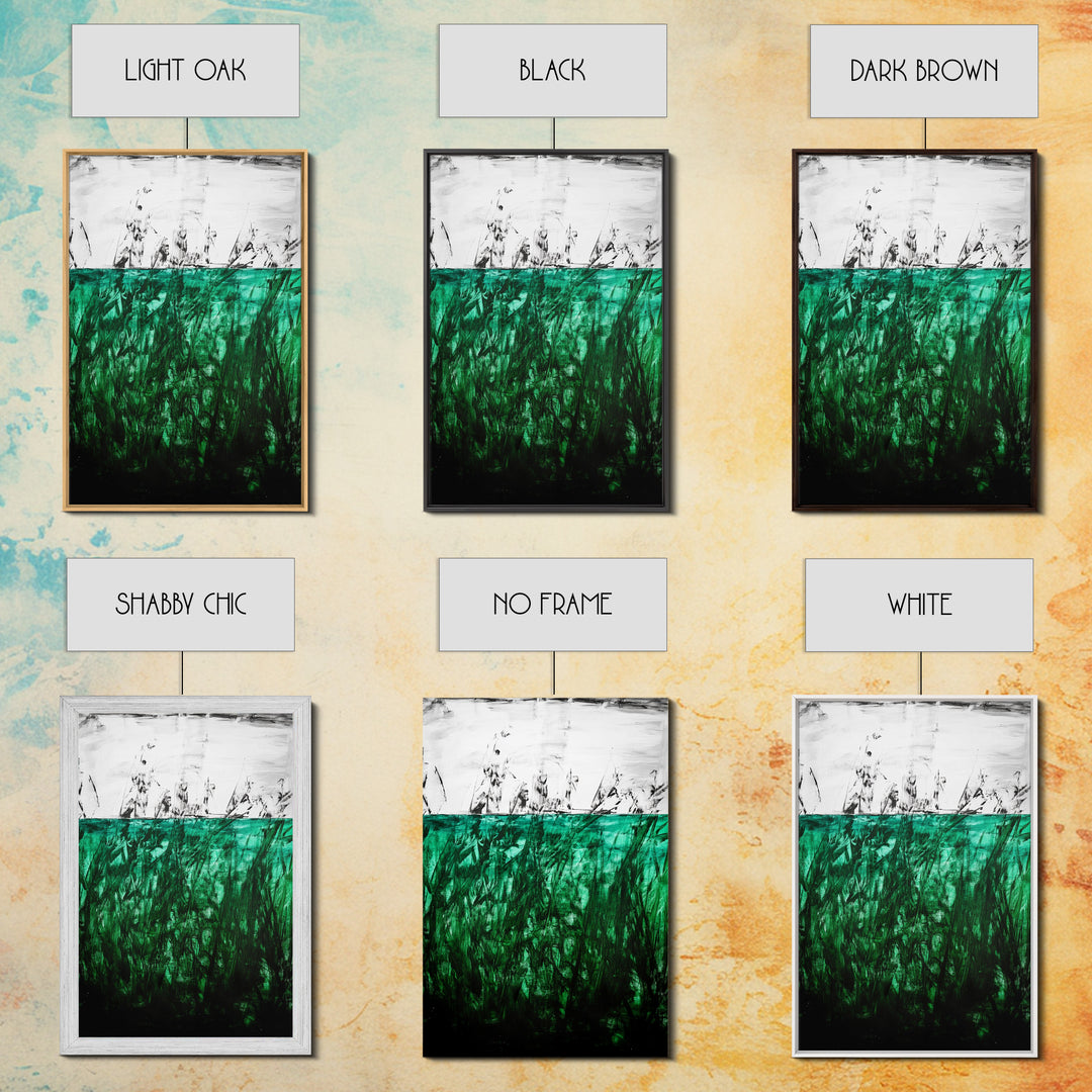 Abstract Grassland, Green Nature Art, Minimalist Botanical Wall Decor, Earthy Modern Print, Framed Canvas Print, Living Room Wall Art