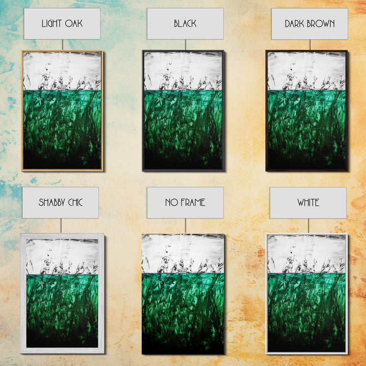 Abstract Grassland, Green Nature Art, Minimalist Botanical Wall Decor, Earthy Modern Print, Framed Canvas Print, Living Room Wall Art