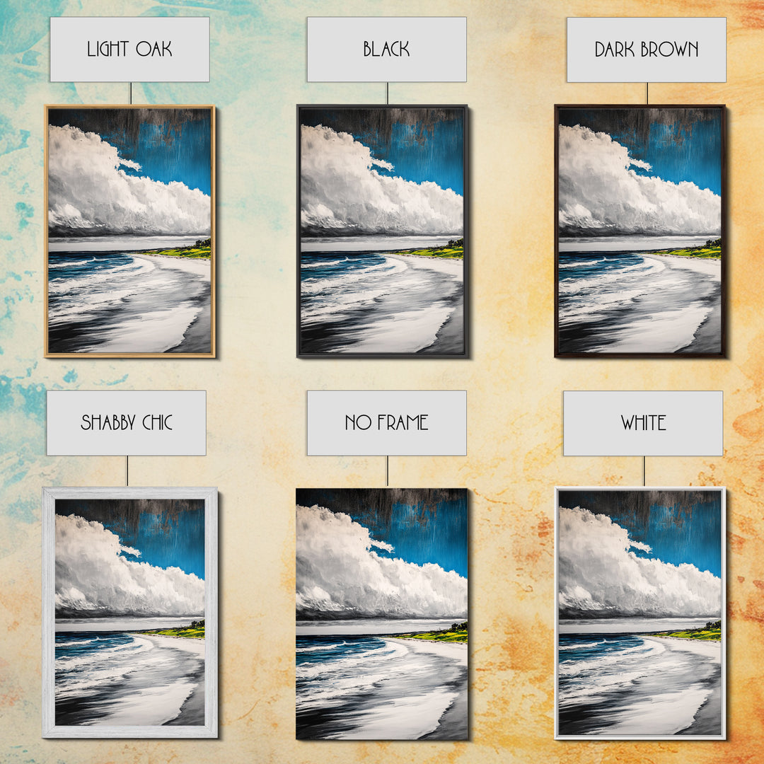 Beach Serenity, Coastal, Ocean Waves, Nature Art, Framed Canvas Print, Living Room Wall Art, Beach House Decor, Minimalist Landscape