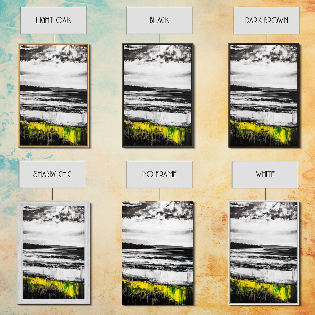 Coastal Shoreline, Misty Landscape, Black and White, Nature Print, Framed Canvas Print, Office Wall Art, Serene Seascape, Minimalist Art