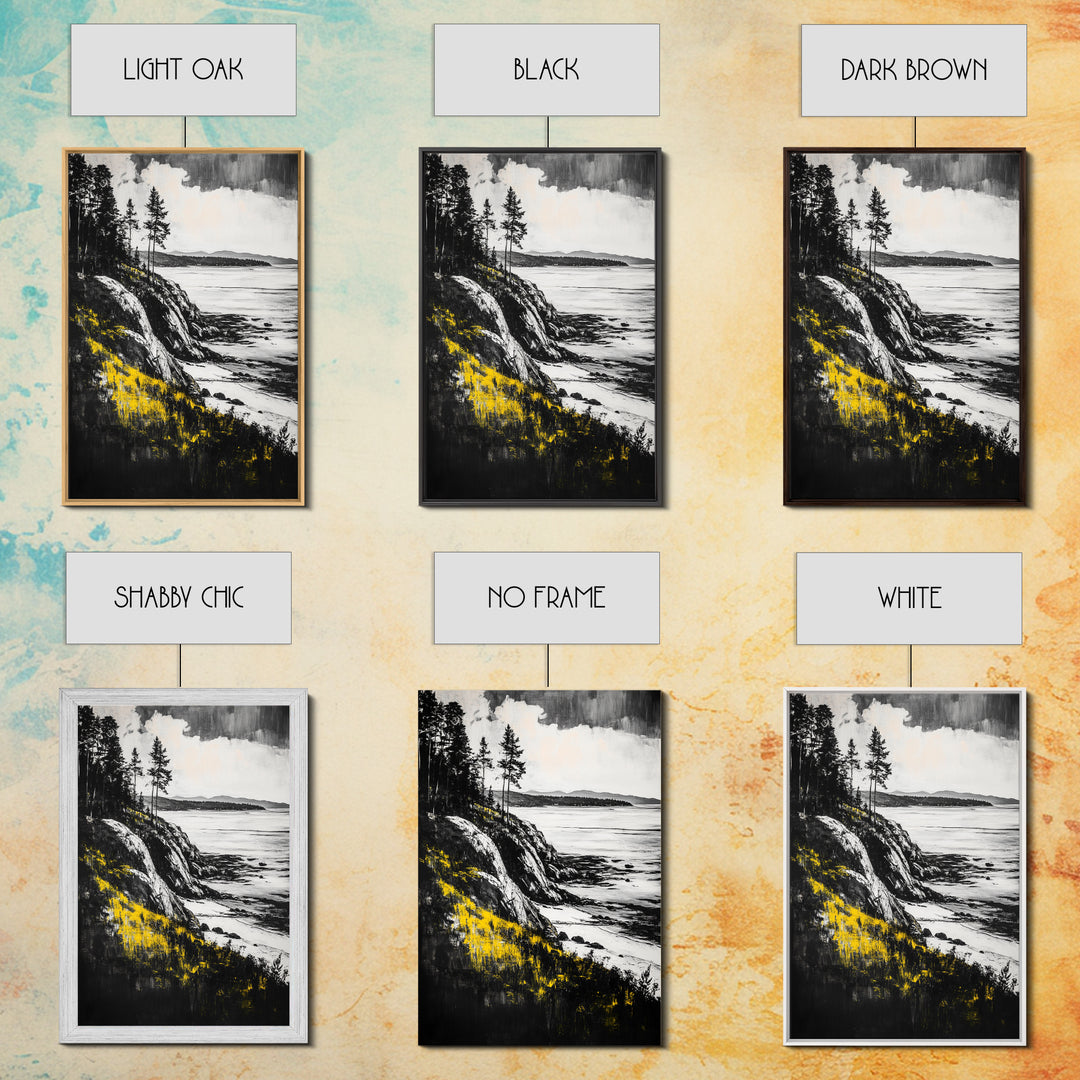 Rocky Coast, Pine Trees, Ocean View, Coastal Landscape, Canvas Print, Cabin Wall Decor, Rustic Home Art, Nature Inspired Painting