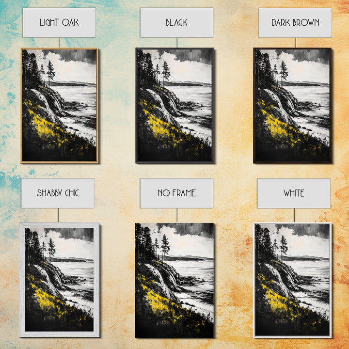 Rocky Coast, Pine Trees, Ocean View, Coastal Landscape, Canvas Print, Cabin Wall Decor, Rustic Home Art, Nature Inspired Painting