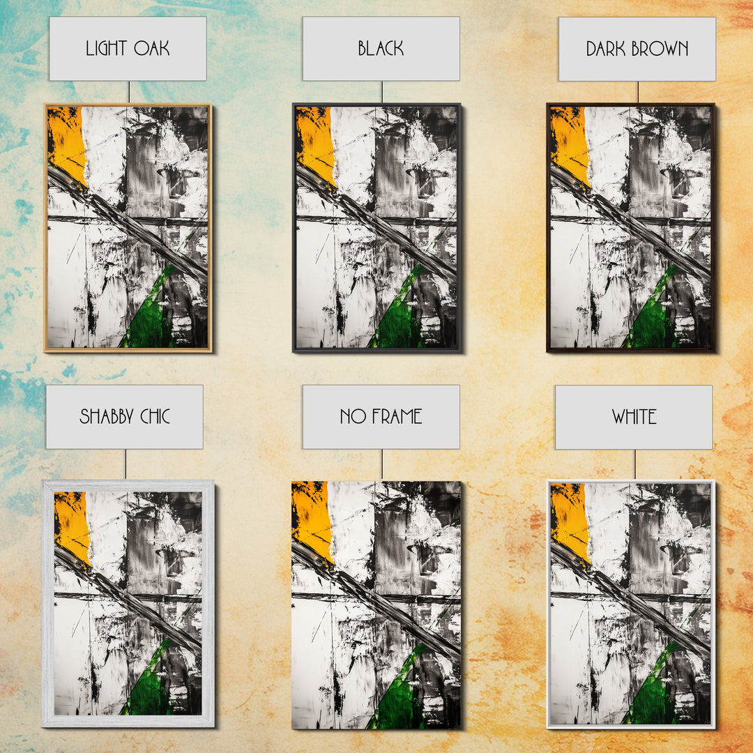 Abstract Expression, Modern Art, Black White Green, Framed Canvas Print, Contemporary Wall Art, Office Decor, Minimalist Painting