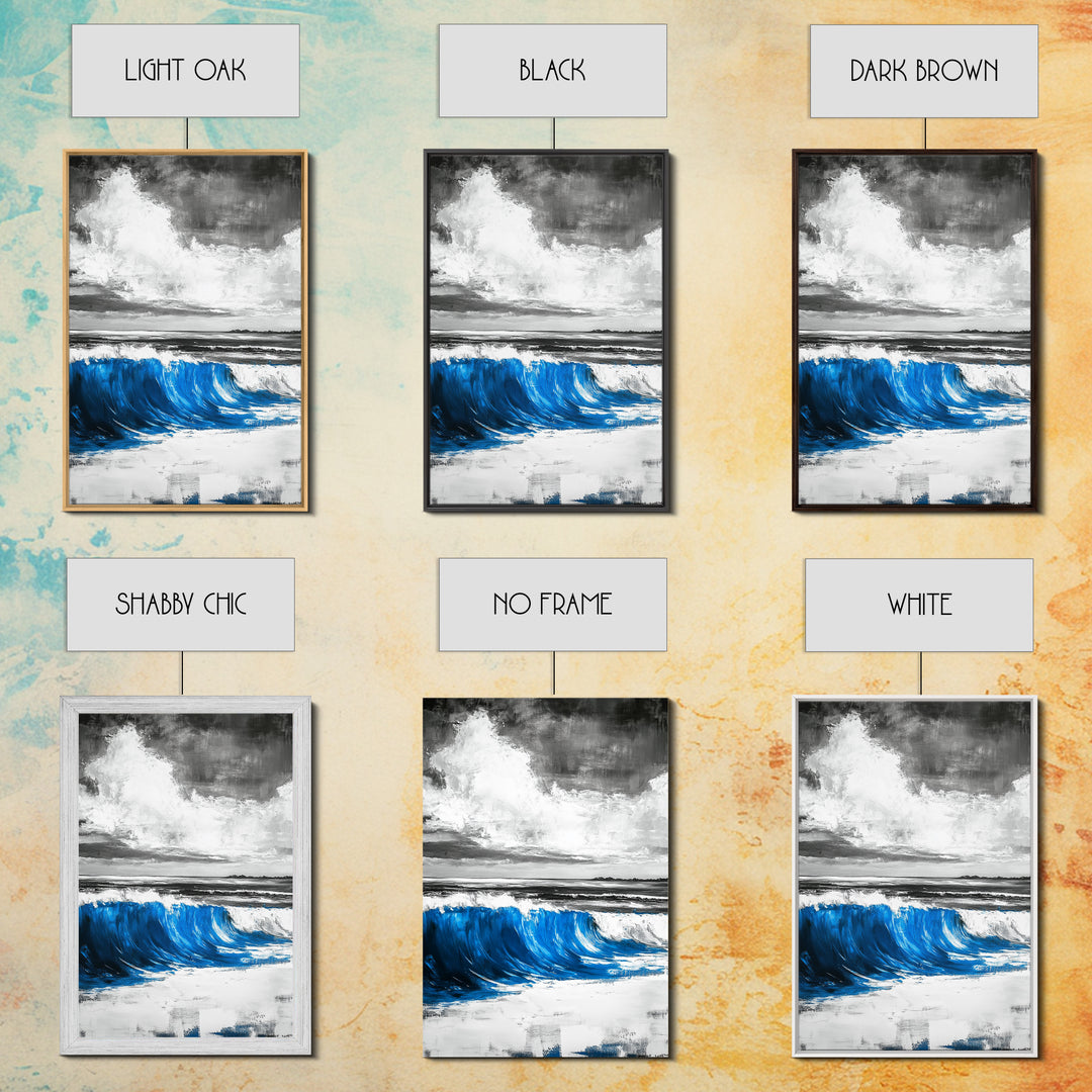 Blue Ocean Wave, Surfing Wall Art, Coastal Beach Print, Nautical Home Decor, Framed Canvas Print, Large Wall Art, Minimalist Seascape