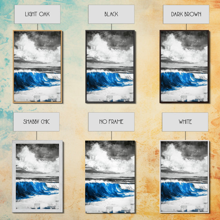 Blue Ocean Wave, Surfing Wall Art, Coastal Beach Print, Nautical Home Decor, Framed Canvas Print, Large Wall Art, Minimalist Seascape