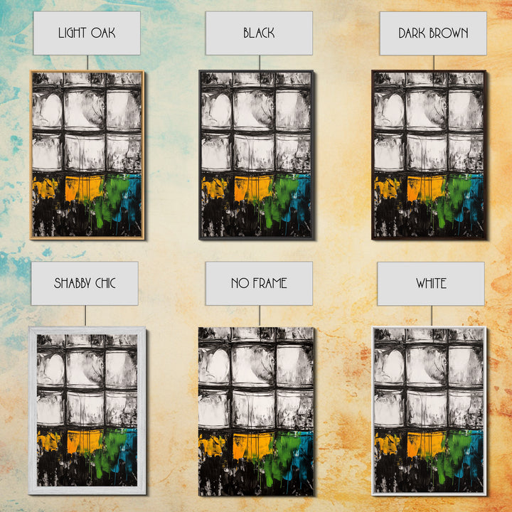 Abstract Windows, Modern Wall Art, Black and White Geometric Print, Industrial Home Decor, Framed Canvas Print, Contemporary Office Art