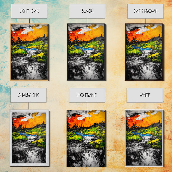 Autumn River, Nature Wall Art, Modern Landscape, Framed Canvas Print, Rustic Home Decor, Office Artwork, Vibrant Sunset Painting