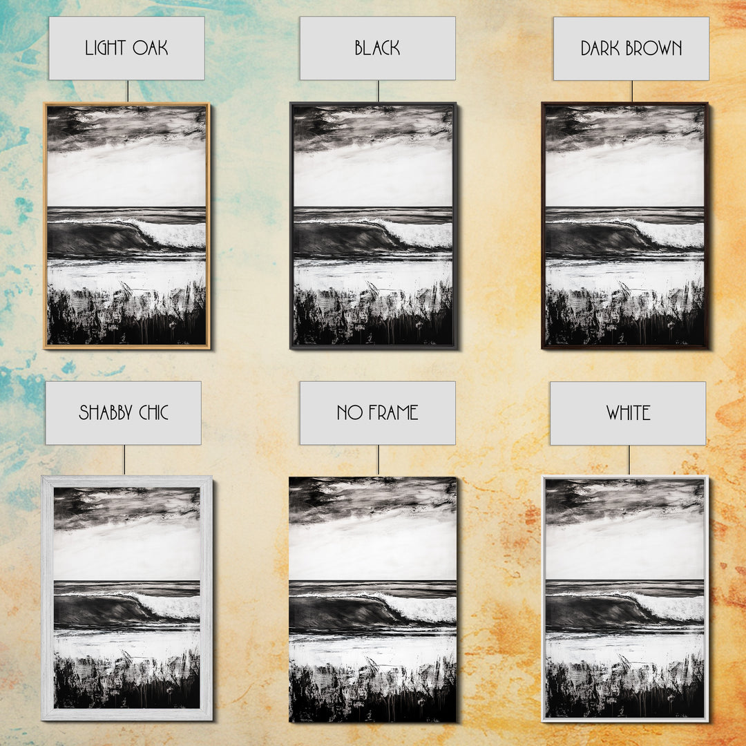 Black White Waves, Ocean Wall Art, Minimalist Coastal, Framed Canvas Print, Beach House Decor, Monochrome Seascape, Surfer Gift