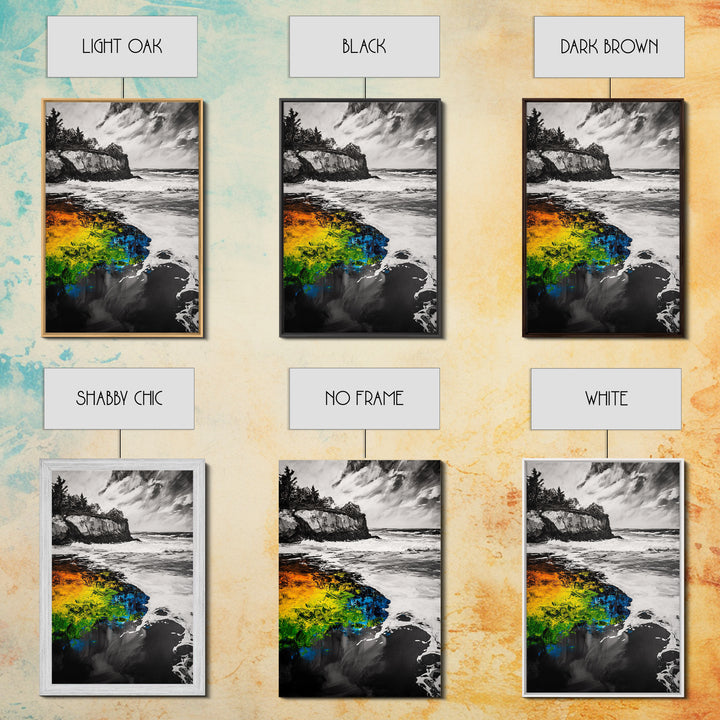 Cliffside Waves, Coastal Wall Art, Ocean Landscape, Framed Canvas Print, Beach House Decor, Monochrome Seascape, Nautical Gift