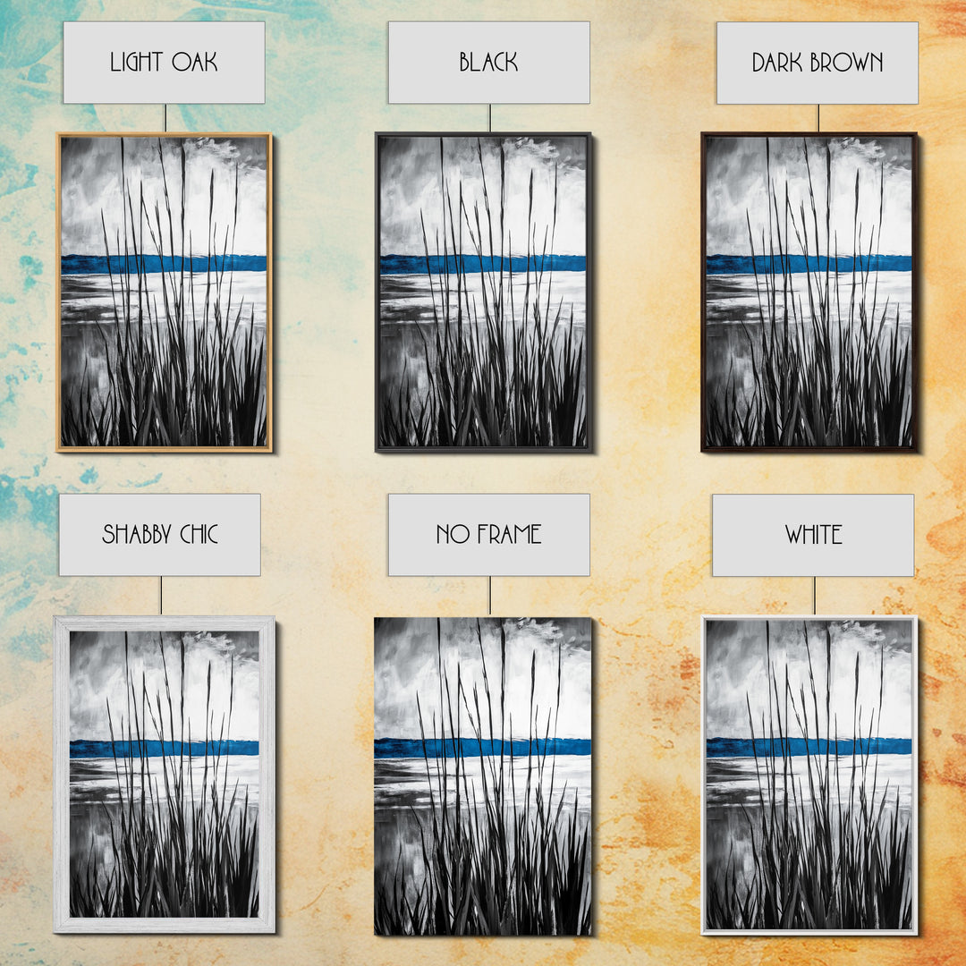 Tall Grass, Serene Lake View, Minimalist Coastal Art, Black White Landscape, Contemporary Home Decor, Canvas Print
