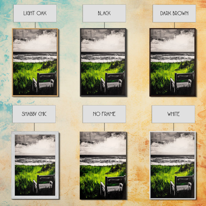 Beach View, Green Grass Landscape, Peaceful Coastal Decor, Seaside Retreat Art, Contemporary Wall Art, Framed Canvas Print