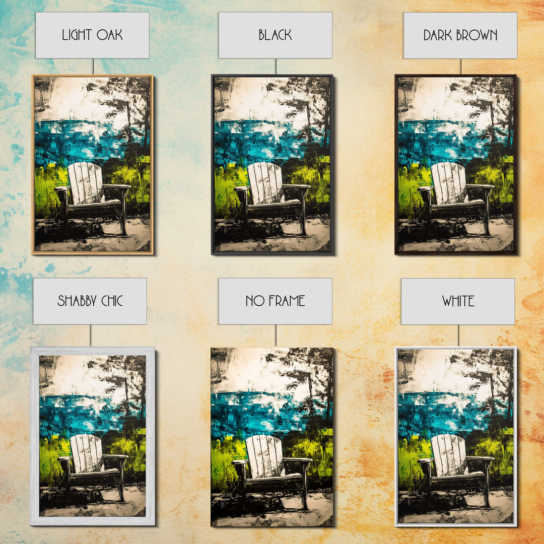 Adirondack Chair, Lakeside View, Framed Canvas Print, Rustic Cabin Decor, Nature Wall Art, Relaxing Retreat Art, Outdoor Artwork