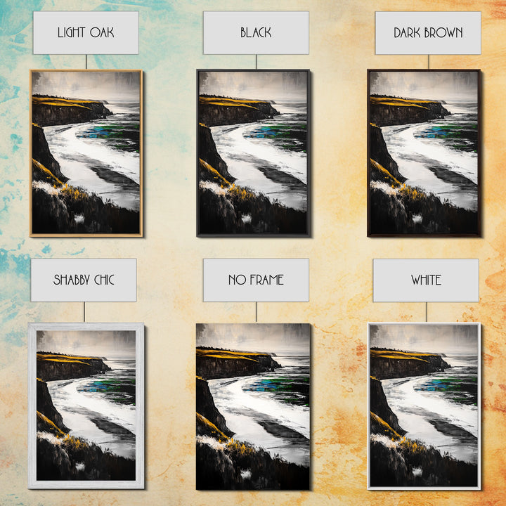 Coastal Cliffs, Ocean Waves, Beach Landscape, Nature Wall Art, Framed Canvas Print, Living Room Decor, Modern Seascape, Blue Tones