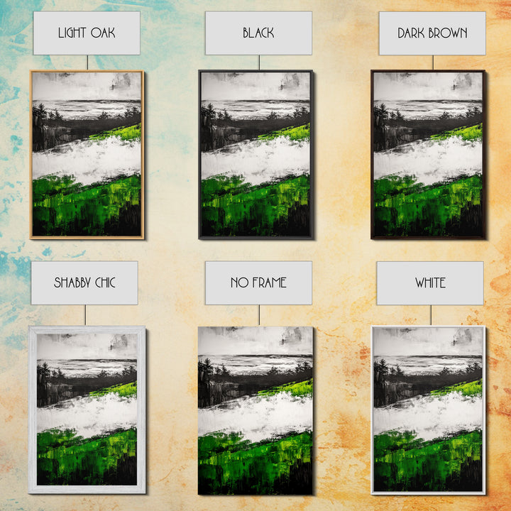 Coastal Cliffs, Ocean Landscape Art, Green Hills Painting, Nature Decor, Outdoor Wall Art, Minimalist Home Print, Framed Canvas Print