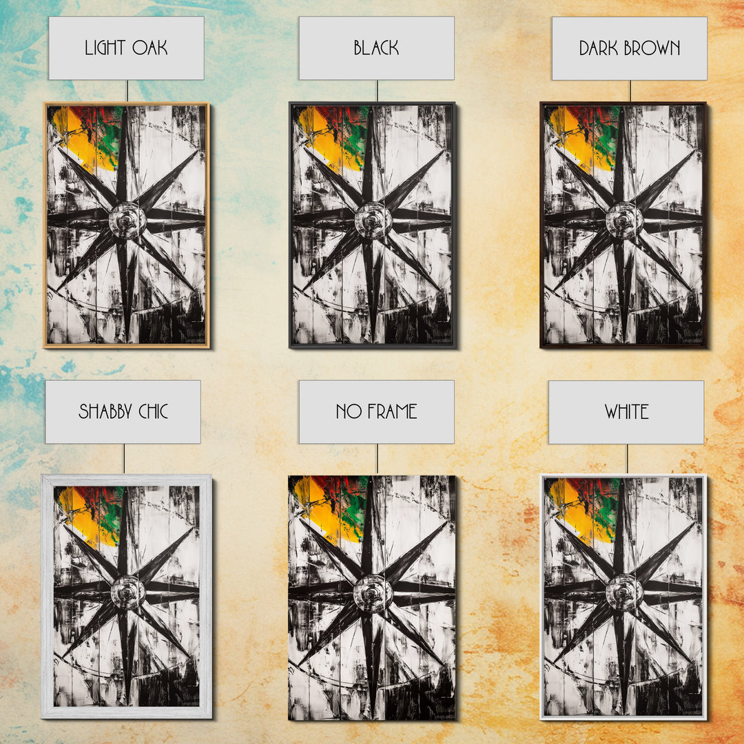 Compass Rose, Nautical Symbol, Abstract Design, Canvas Print, Black and White Art, Coastal Wall Decor, Modern Minimalist Artwork