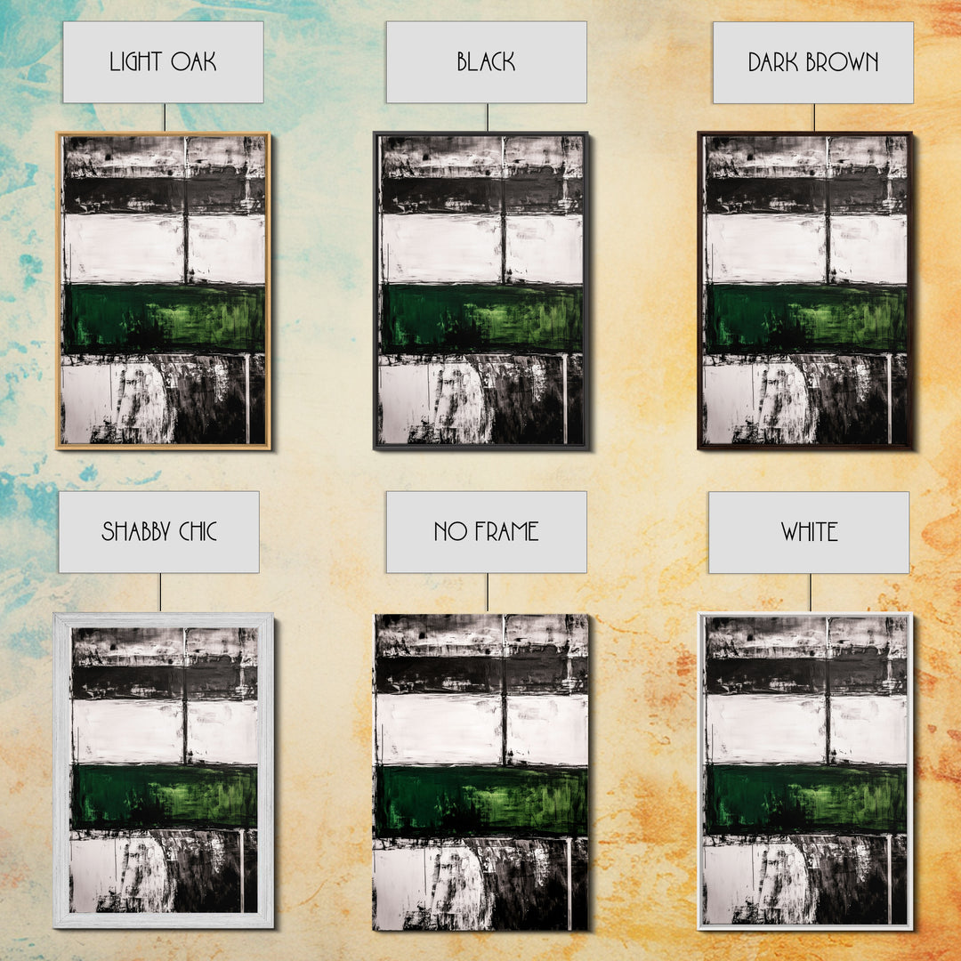 Abstract Art, Black White Green, Modern Wall Decor, Industrial Office Art, Geometric Painting, Contemporary Home Decor, Framed Canvas Print