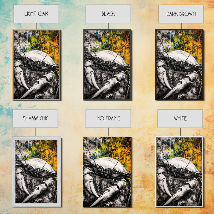 Crab Wall Art, Nautical Coastal Print, Monochrome Decor, Rustic Beach House Art, Marine Illustration, Kitchen Art, Framed Canvas Print