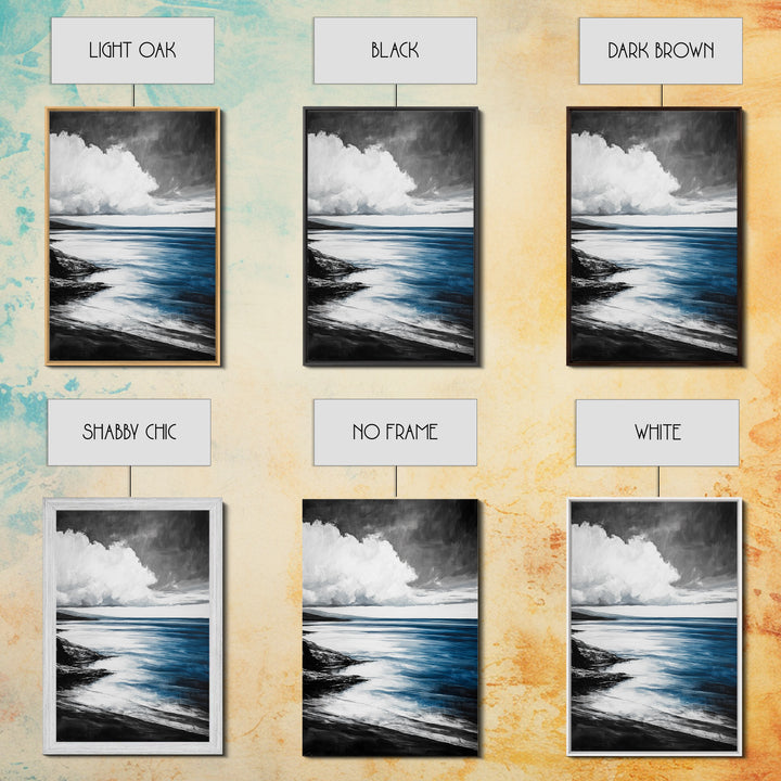 Coastal Shoreline Art, Monochrome Beach Print, Serene Ocean View, Tranquil Seascape Wall Decor, Nautical Art, Framed Canvas Print