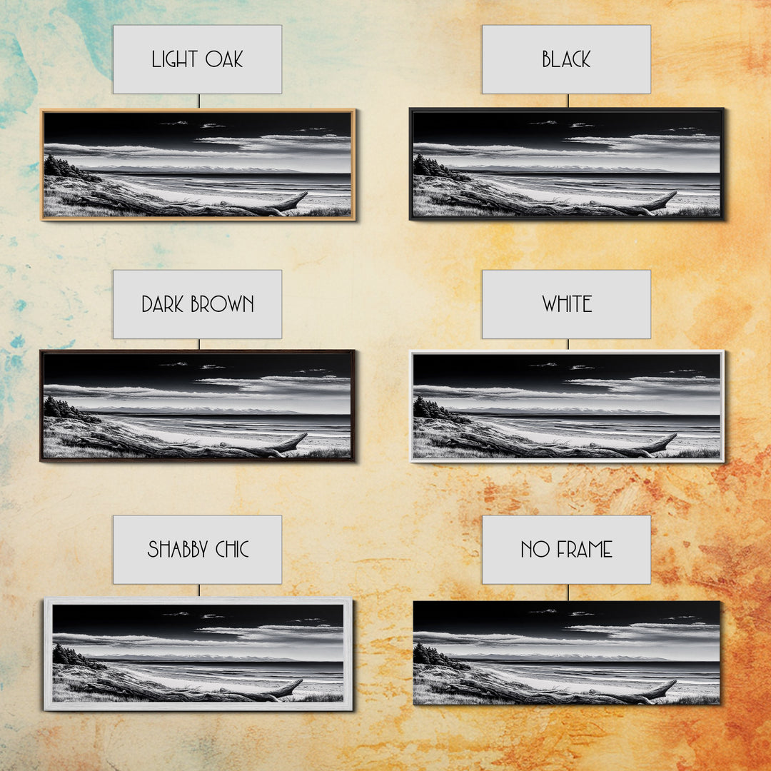 Black and White Beach, Coastal Wall Art, Modern Seascape, Minimalist Art, Monochrome Print, Framed Canvas Print, Bedroom Decor