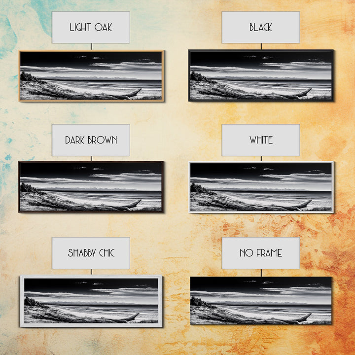 Black and White Beach, Coastal Wall Art, Modern Seascape, Minimalist Art, Monochrome Print, Framed Canvas Print, Bedroom Decor