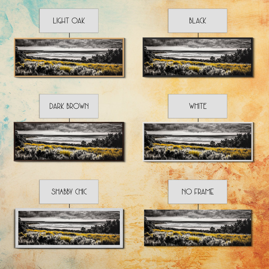 Coastal Storm, Moody Ocean Art, Dramatic Landscape, Black and Gold Print, Framed Canvas Print, Modern Wall Art, Beach House Decor